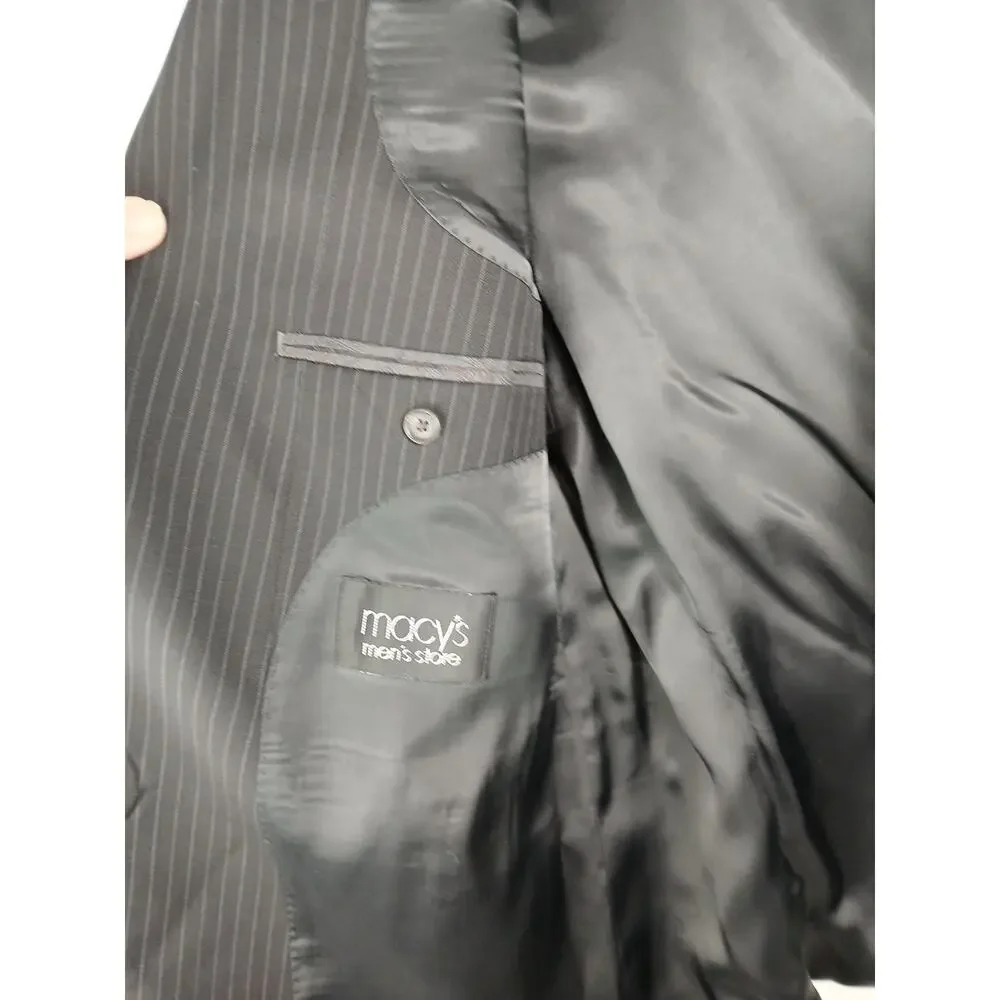 Ralph Lauren Pinstripe Wool Suit Blazer & Pants Blk Sz 48R 38Wx 32L 69456/90736